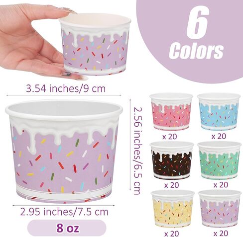 Aodaer 60 Pack Ice Cream Cups 8 Oz Sprinkles Paper Ice Cream Bowls 6 Color Disposable Snack Bowls Party Supplies Treat Cups for Sundae, Frozen Yogurt, Dessert in Saudi Arabia