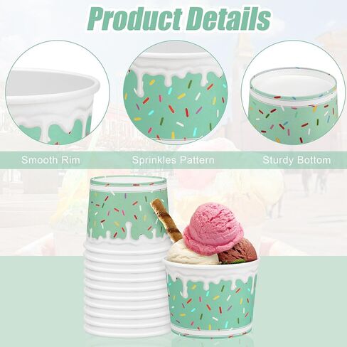 Aodaer 60 Pack Ice Cream Cups 8 Oz Sprinkles Paper Ice Cream Bowls 6 Color Disposable Snack Bowls Party Supplies Treat Cups for Sundae, Frozen Yogurt, Dessert in Saudi Arabia