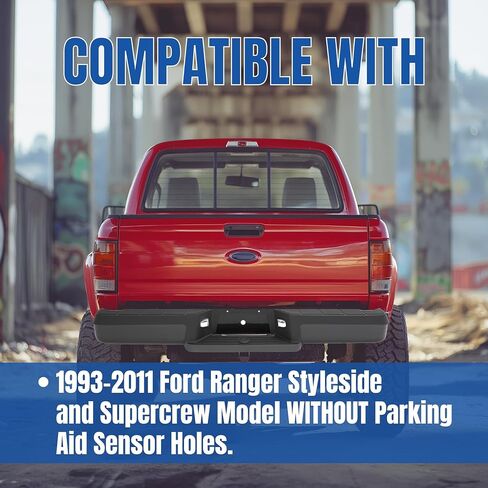 KUAFU Rear Step Bumper Compatible with 1993-2011 Ford Ranger Fleetside/Styleside Supercrew F1TZ17906G FO1102257 W/O Parking Aid Sensor Holes W/Brackets & License Plate Lights in Saudi Arabia