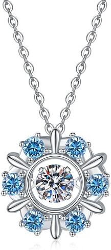 Snowflake-Shape Moissanite Necklace for Women, Blue CZ Pendant on 925 Silver Chain, Perfect Birthday Gifts for Her, Wife, Mom or Girlfriend in Kuwait