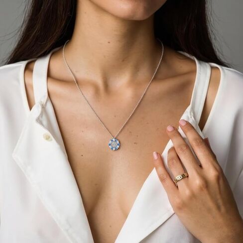 Snowflake-Shape Moissanite Necklace for Women, Blue CZ Pendant on 925 Silver Chain, Perfect Birthday Gifts for Her, Wife, Mom or Girlfriend in Kuwait
