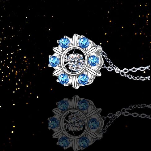 Snowflake-Shape Moissanite Necklace for Women, Blue CZ Pendant on 925 Silver Chain, Perfect Birthday Gifts for Her, Wife, Mom or Girlfriend in Kuwait