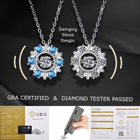 Snowflake-Shape Moissanite Necklace for Women, Blue CZ Pendant on 925 Silver Chain, Perfect Birthday Gifts for Her, Wife, Mom or Girlfriend in Kuwait