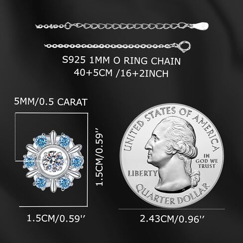 Snowflake-Shape Moissanite Necklace for Women, Blue CZ Pendant on 925 Silver Chain, Perfect Birthday Gifts for Her, Wife, Mom or Girlfriend in Kuwait