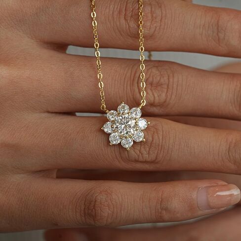 S925 Sterling Silver 14k قلادة مويسانيت مطلية بالذهب للنساء ، هدية مجوهرات أنيقة عباد الشمس الكلاسيكية لعيد عيد الحب/عيد الأم in Kuwait