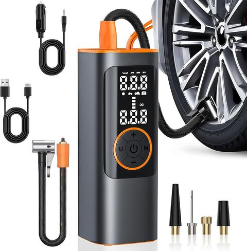 ضاغط الهواء المحمول في التضخم المحمول 150psi ، مقياس الضغط الرقمي ، 25 اسطوانة ، محول سيارة ، شاشة شاشة LCD المزدوجة الدقيقة وأضواء LED ، للسيارات/الدراجات النارية/الدراجات/الكرات. (البرتقالي) in Saudi Arabia