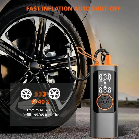 ضاغط الهواء المحمول في التضخم المحمول 150psi ، مقياس الضغط الرقمي ، 25 اسطوانة ، محول سيارة ، شاشة شاشة LCD المزدوجة الدقيقة وأضواء LED ، للسيارات/الدراجات النارية/الدراجات/الكرات. (البرتقالي) in Saudi Arabia