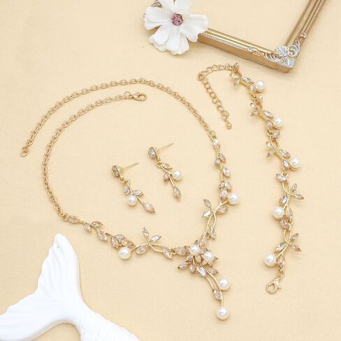 مجموعات مجوهرات زفاف Oriamour Rhinestone للنساء الزفاف الكريستال سوار الأقراط in Kuwait