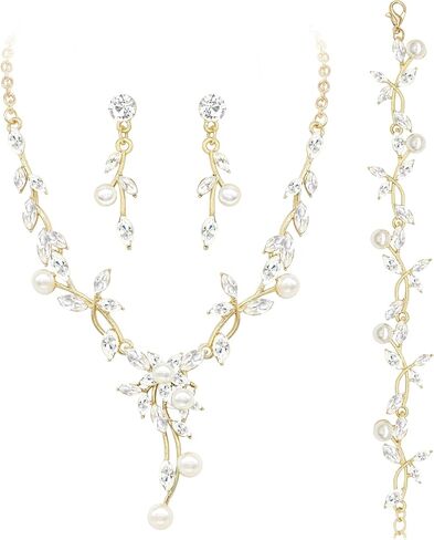 مجموعات مجوهرات زفاف Oriamour Rhinestone للنساء الزفاف الكريستال سوار الأقراط in Kuwait