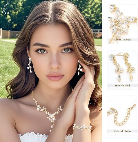مجموعات مجوهرات زفاف Oriamour Rhinestone للنساء الزفاف الكريستال سوار الأقراط in Kuwait
