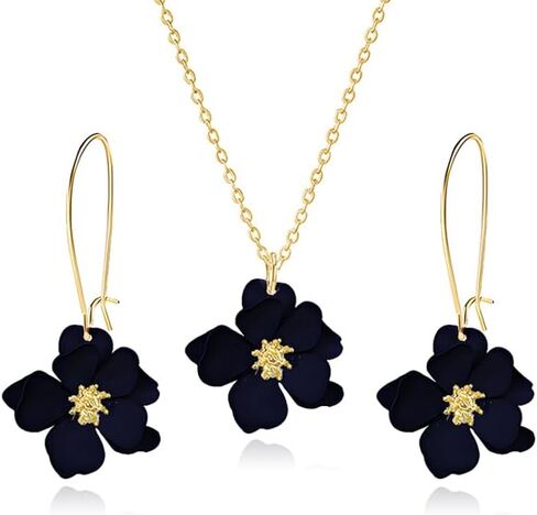 WCRAZYE Bohemian Daisy Flower Earrings Necklace Sets for Women Unique Trendy Boho Matte 3D Gold Flower Floral Petal Statement Earring Wedding Jewelry in Saudi Arabia
