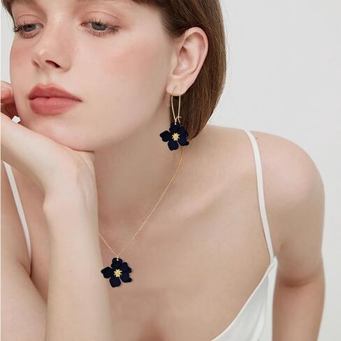 WCRAZYE Bohemian Daisy Flower Earrings Necklace Sets for Women Unique Trendy Boho Matte 3D Gold Flower Floral Petal Statement Earring Wedding Jewelry in Saudi Arabia