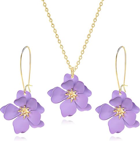 WCRAZYE Bohemian Daisy Flower Earrings Necklace Sets for Women Unique Trendy Boho Matte 3D Gold Flower Floral Petal Statement Earring Wedding Jewelry in Saudi Arabia