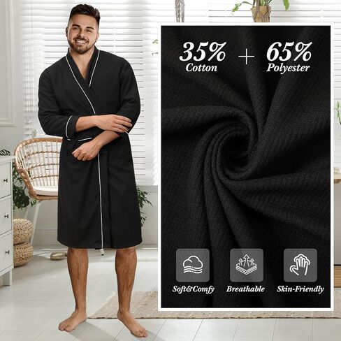 رداء القطن Cuffbow للنساء والرجال خفيفة الوزن وافل رداء الاستحمام الزوجين V الرقبة سبا in Kuwait