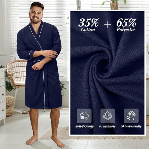 Cuffbow Cotton Robe for Women and Men Lightweight Waffle Knit Bathrobe Couple V Neck Spa Sleepwear in Saudi Arabia