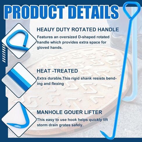 2 Pcs Manhole Cover Hook 36 Inch with 5/8" Hex Alloy Steel Rigid Heavy Duty Manhole Cover Lifter Versatile Lift Storm Drain Grate Manhole Hook Tool with Inline Handle for Lid Puller Moving in Saudi Arabia