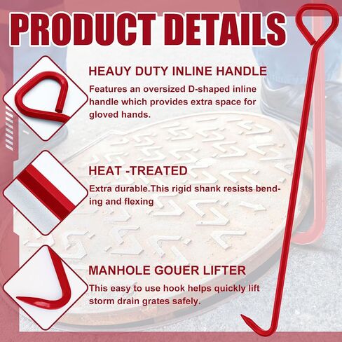 2 Pcs Manhole Cover Hook 36 Inch with 5/8" Hex Alloy Steel Rigid Heavy Duty Manhole Cover Lifter Versatile Lift Storm Drain Grate Manhole Hook Tool with Inline Handle for Lid Puller Moving in Saudi Arabia