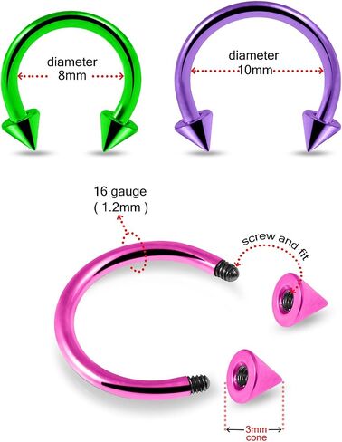 Neon anodized 316L Surgical Steel 16 Gauge Circular Barbell مع 3M مخروط - حلقة الحاجز - Tragus ثقب - جسم حدوة الحصان الثقب المجوهرات in Saudi Arabia