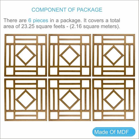 Birdeco MDF لوحة حائط مزخرفة لتغطية 23.6 × 23.6 بوصة مع MDF غير معبأ 8 مم، ألواح حائط خشبية للمطبخ، الحمام، غرفة النوم، غرفة المعيشة، غرفة الطعام، المكتب، ديكور المنزل in Saudi Arabia