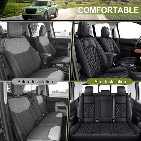 أغطية المقاعد مناسبة لفورد مافريك: 2022 2023 2024 2025 أغطية مقعد السيارة الأمامية الشاحنة (الأسود والرمادي ، 2 مساءً) in Kuwait