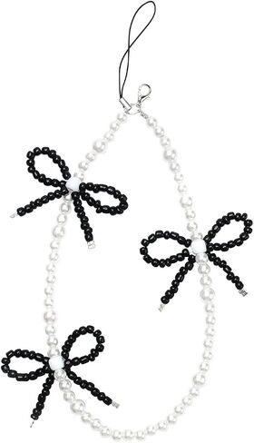 Phone Charm Cute Pearl Beaded Pink Bowknot Chain Aesthetic Universal Cell Phone Lanyard Wrist Strap Accessories for Bag Airpods Camera Pendants Decor-Pink in Saudi Arabia