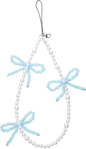 Phone Charm Cute Pearl Beaded Pink Bowknot Chain Aesthetic Universal Cell Phone Lanyard Wrist Strap Accessories for Bag Airpods Camera Pendants Decor-Pink in Saudi Arabia