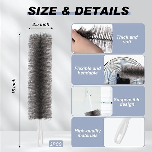 Sliner 2 Pcs Cobweb Duster Bendable Fan Duster Plastic Dust Cleaner Reusable Head Ceiling Brush Microfiber Dirt Remover for Fan Air Conditioning Home Vents Shutters (Gray) in Saudi Arabia
