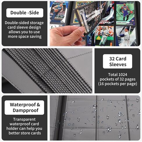 1000+ Pockets Trading Card Binder, 16 Pocket Ringless Card Binder Album Folder - Premium Side Loading Zip Binder for Yu-Gi-Oh, TCG, Sports, Game Trading Cards -Black in Kuwait