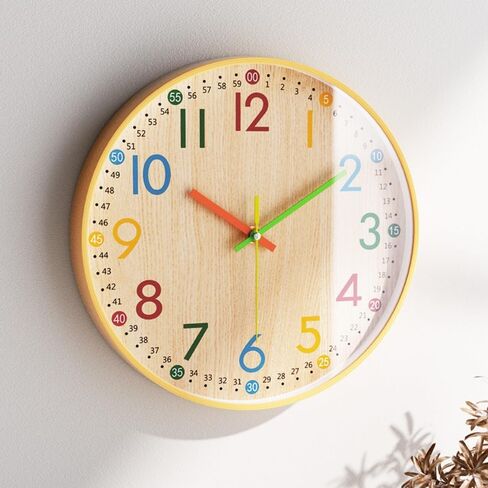 MO-N Silent 12-Inch Wall Clock, Non-Ticking Battery Operated Colorful Clock for Classroom, Bedroom, School, Analog Wall Clock for Time Teaching. (A Type) in Kuwait