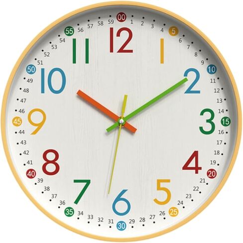 MO-N Silent 12-Inch Wall Clock, Non-Ticking Battery Operated Colorful Clock for Classroom, Bedroom, School, Analog Wall Clock for Time Teaching. (A Type) in Kuwait
