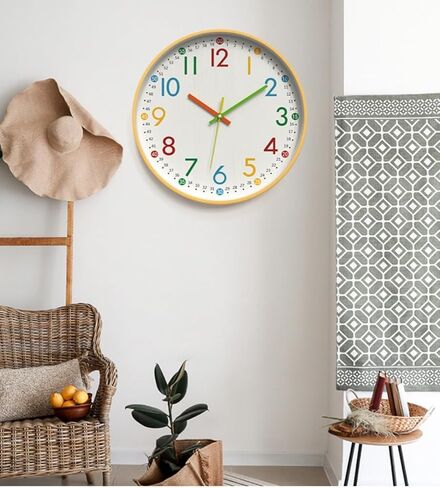 MO-N Silent 12-Inch Wall Clock, Non-Ticking Battery Operated Colorful Clock for Classroom, Bedroom, School, Analog Wall Clock for Time Teaching. (A Type) in Kuwait