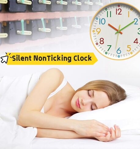 MO-N Silent 12-Inch Wall Clock, Non-Ticking Battery Operated Colorful Clock for Classroom, Bedroom, School, Analog Wall Clock for Time Teaching. (A Type) in Kuwait