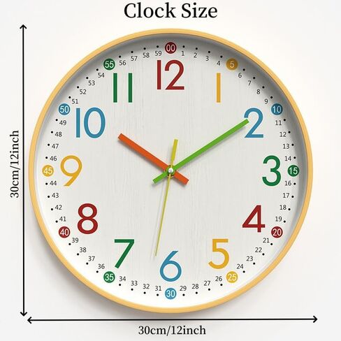 MO-N Silent 12-Inch Wall Clock, Non-Ticking Battery Operated Colorful Clock for Classroom, Bedroom, School, Analog Wall Clock for Time Teaching. (A Type) in Kuwait