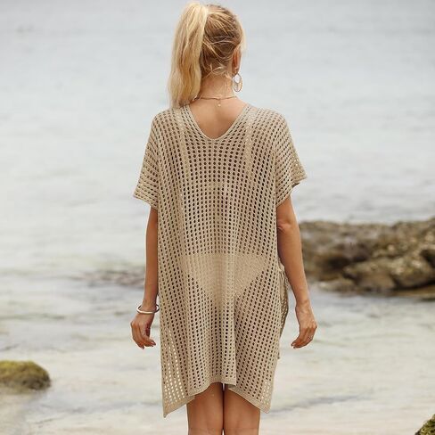 Women's Loose Swimsuit Crochet Sexy V Neck Swim Coverups Bathing Suit Bikini Cover up Vacation Summer Beach Dresses in Saudi Arabia
