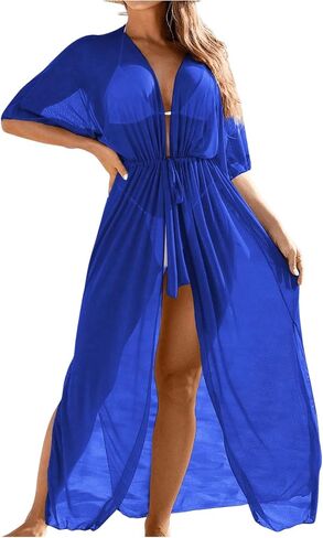 Oyoangle Women's Beach Cove Coveps Ups Mesh Tear Tie Tie Tie Certs Short Sereve Cardigans Wear in Kuwait