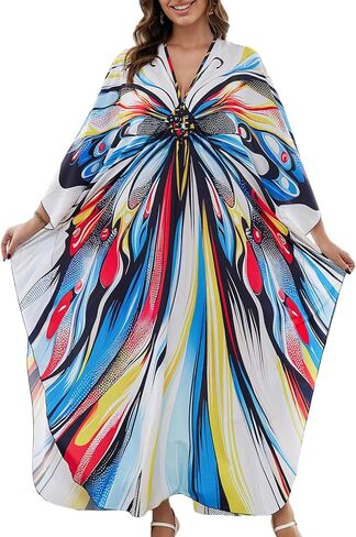 Caftan Dresses Bohemian Beachwear Kimono Bathing Suit Coverup Loose Fit Floral Print Holiday in Saudi Arabia