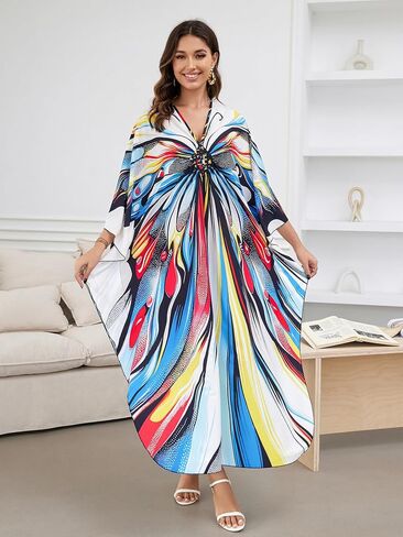 Caftan Dresses Bohemian Beachwear Kimono Bathing Suit Coverup Loose Fit Floral Print Holiday in Saudi Arabia