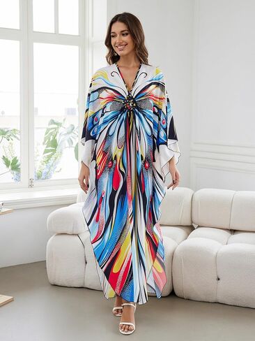 Caftan Dresses Bohemian Beachwear Kimono Bathing Suit Coverup Loose Fit Floral Print Holiday in Saudi Arabia