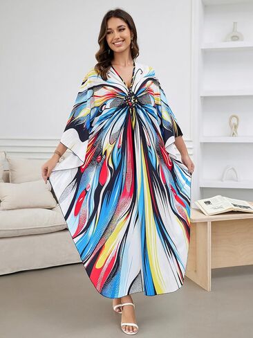 Caftan Dresses Bohemian Beachwear Kimono Bathing Suit Coverup Loose Fit Floral Print Holiday in Saudi Arabia