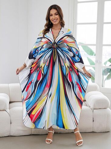 Caftan Dresses Bohemian Beachwear Kimono Bathing Suit Coverup Loose Fit Floral Print Holiday in Saudi Arabia
