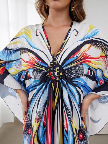 Caftan Dresses Bohemian Beachwear Kimono Bathing Suit Coverup Loose Fit Floral Print Holiday in Saudi Arabia