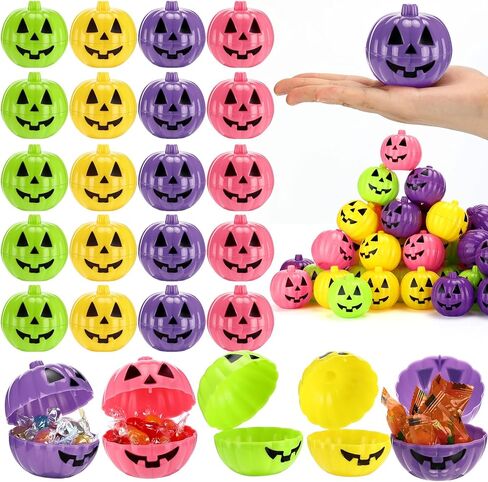 Lallisa 120 Pcs Halloween Pumpkin Containers Plastic Storage Box Case Bulk, Mini Pumpkin Egg Candy Gift Bucket for Halloween Trick Treat Decoration Party Supplies(Orange) in Saudi Arabia