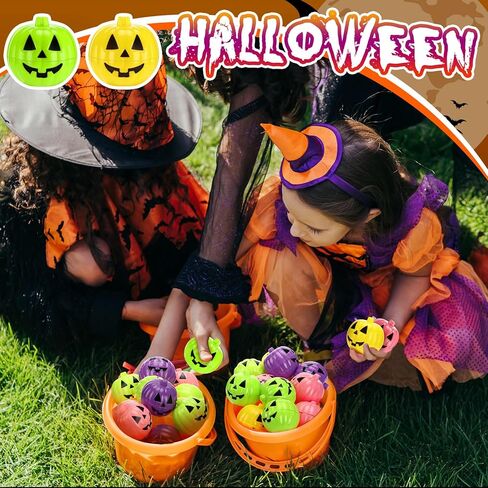 Lallisa 120 Pcs Halloween Pumpkin Containers Plastic Storage Box Case Bulk, Mini Pumpkin Egg Candy Gift Bucket for Halloween Trick Treat Decoration Party Supplies(Orange) in Saudi Arabia