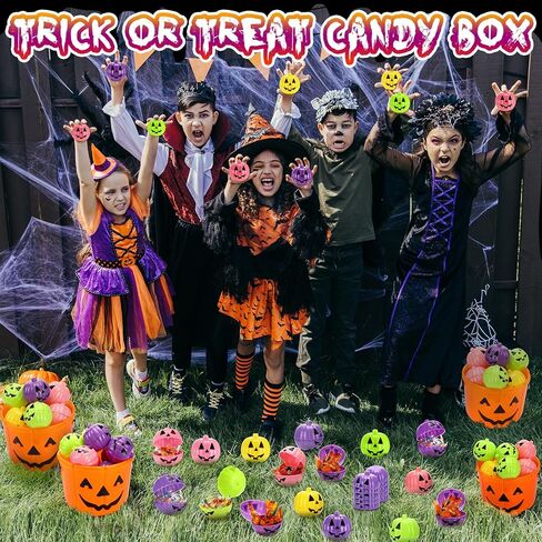 Lallisa 120 Pcs Halloween Pumpkin Containers Plastic Storage Box Case Bulk, Mini Pumpkin Egg Candy Gift Bucket for Halloween Trick Treat Decoration Party Supplies(Orange) in Saudi Arabia