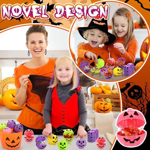 Lallisa 120 Pcs Halloween Pumpkin Containers Plastic Storage Box Case Bulk, Mini Pumpkin Egg Candy Gift Bucket for Halloween Trick Treat Decoration Party Supplies(Orange) in Saudi Arabia