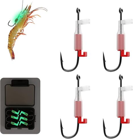 10Pcs Luminous Live Shrimp Hooks,Holes with Night Light Fishing Hooks High Carbon Steel Barbed with Barbed,Saltwater Corrosion-Resistant for Freshwater & Saltwater Fishing in Kuwait