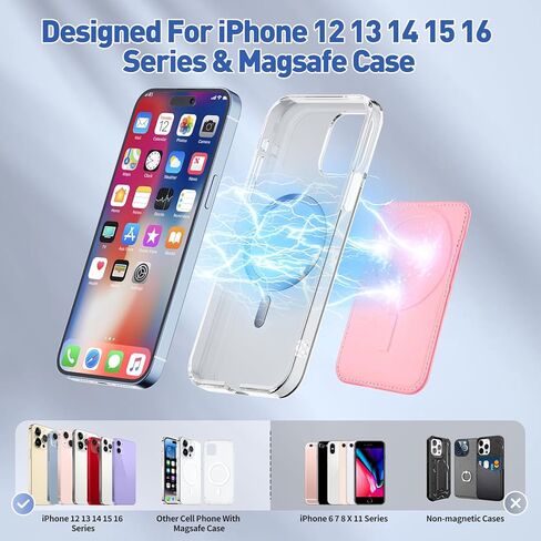 SHANSHUI Magnetic Phone Wallet, Durable Leather Wallet Card Holder for Back of Phone Compatible with iPhone 16/15/ 14/13/ 12 Mini/Plus/Pro/Pro Max in Kuwait