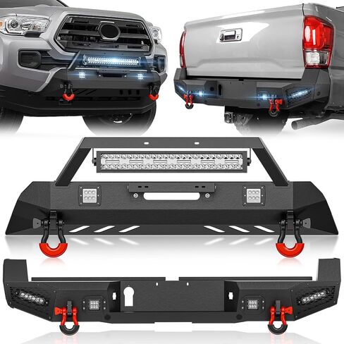 for Tacoma 3rd Gen Stubby Front Bumper and Rear Bumper Compatible with 2016-2023 Toyota Tacoma with Winch Plate, License Plate Bracket, Sensor Holes, LED Lights, Mesh Paintable Armor & D-rings in Saudi Arabia