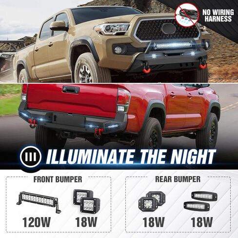 for Tacoma 3rd Gen Stubby Front Bumper and Rear Bumper Compatible with 2016-2023 Toyota Tacoma with Winch Plate, License Plate Bracket, Sensor Holes, LED Lights, Mesh Paintable Armor & D-rings in Saudi Arabia