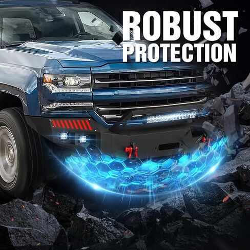 Off-Road Front Bumper Compatible with 2016-2018 Chevy Chevrolet Silverado 1500 Pickup Truck Bumper with Paintable Decor, Winch Plate & D-rings, Black (without Sensor Holes) in Saudi Arabia